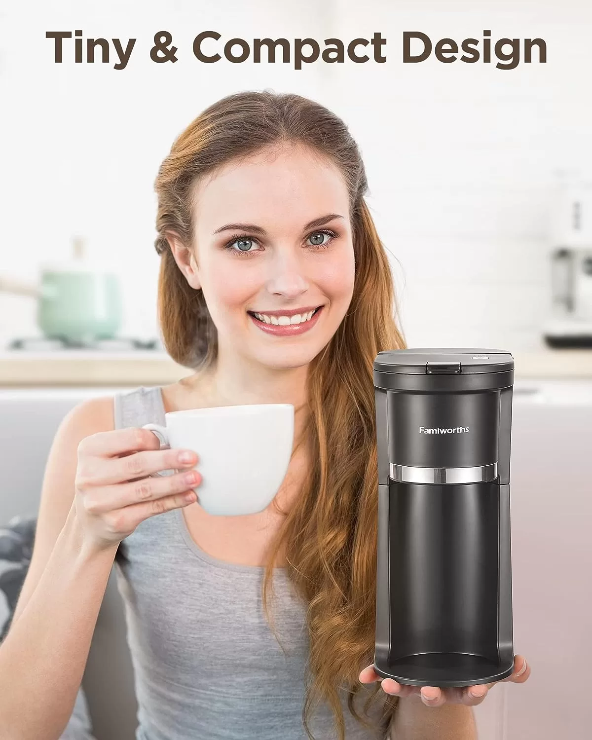 Famiworths Mini Coffee Maker Single Serve, Instant Coffee Maker One Cup for K Cup & Ground Coffee, Black
