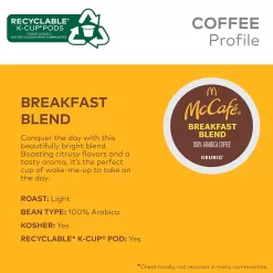 McCafe Breakfast Blend, Single-Serve Keurig K-Cup Pods, Light Roast Coffee Pods , 96 Count
