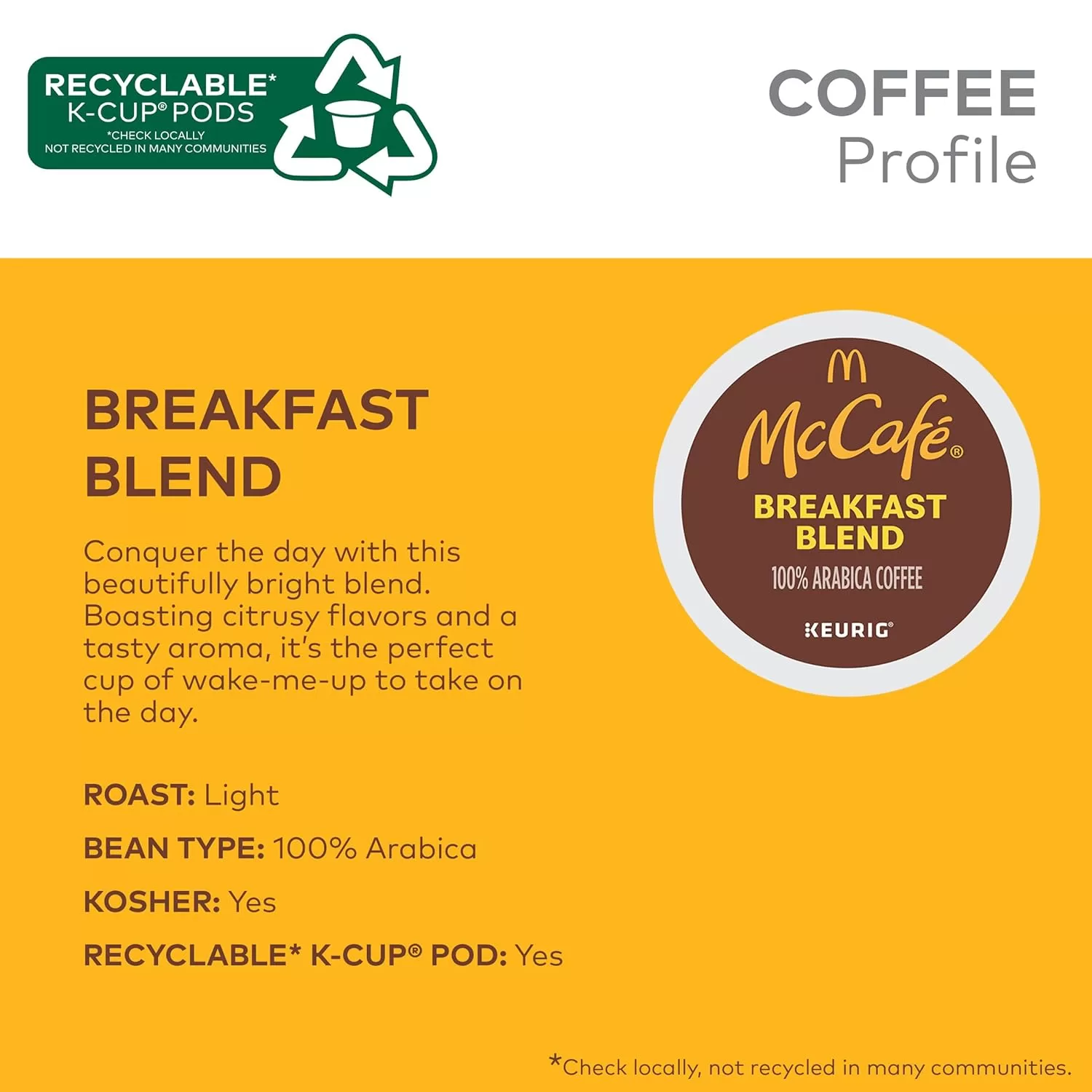 McCafe Breakfast Blend, Single-Serve Keurig K-Cup Pods, Light Roast Coffee Pods , 96 Count
