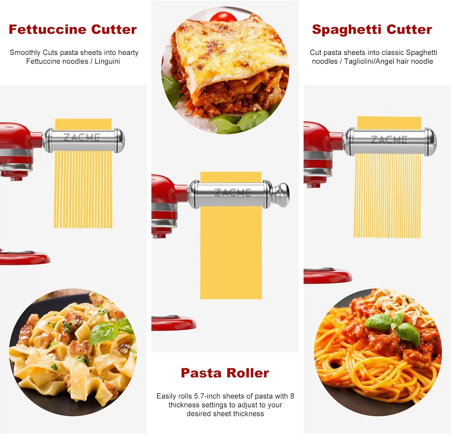 Pasta Maker Attachment Set for All KitchenAid Stand Mixer Included Pasta Sheet Roller, 3 Piece