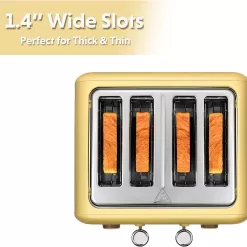 BUYDEEM DT640 4-Slice Toaster, Extra Wide Slots, Retro Stainless Steel, 7-Shade Settings (Mellow Yellow)