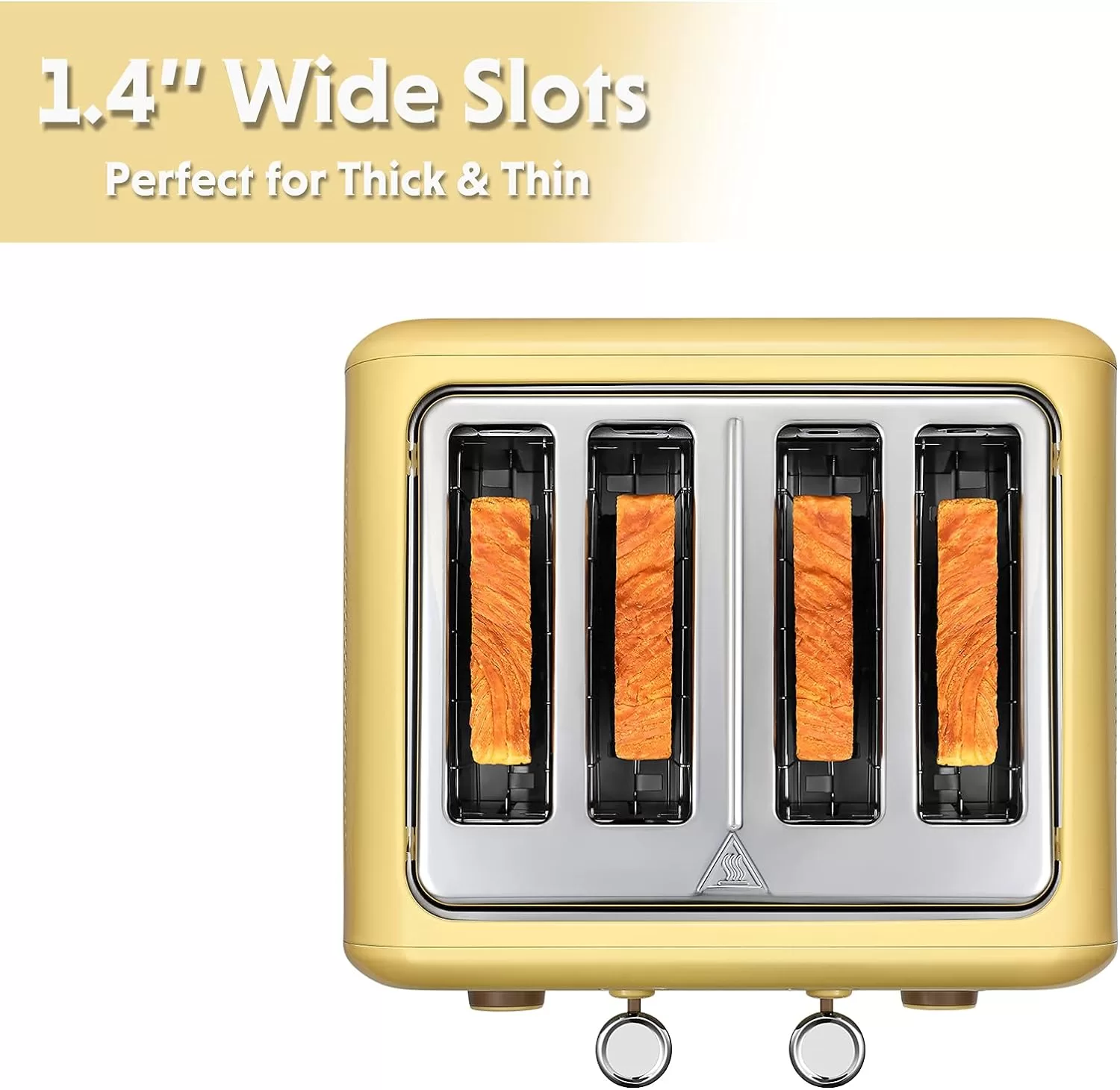 BUYDEEM DT640 4-Slice Toaster, Extra Wide Slots, Retro Stainless Steel, 7-Shade Settings (Mellow Yellow)