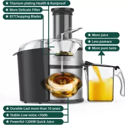 1300W KOIOS Centrifugal Juicer Machines, Juice Extractor with Extra Large 3inch Feed Chute