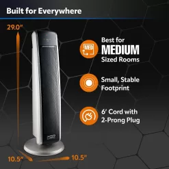 Lasko 29” Ceramic Tower Heater for Large Rooms, Whole Room Heating, 1500W, Black, 5586