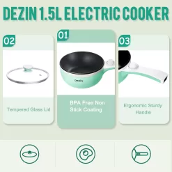 Dezin Electric Cooker Upgraded, Non-Stick Sauté Pan, 1.5L Mini Electric Fondue Pot