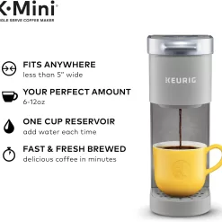Keurig K-Mini Single Serve Coffee Maker, Studio Gray, 6 to 12 oz. Brew Sizes