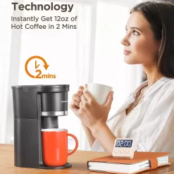 Famiworths Mini Coffee Maker Single Serve, Instant Coffee Maker One Cup for K Cup & Ground Coffee, Black