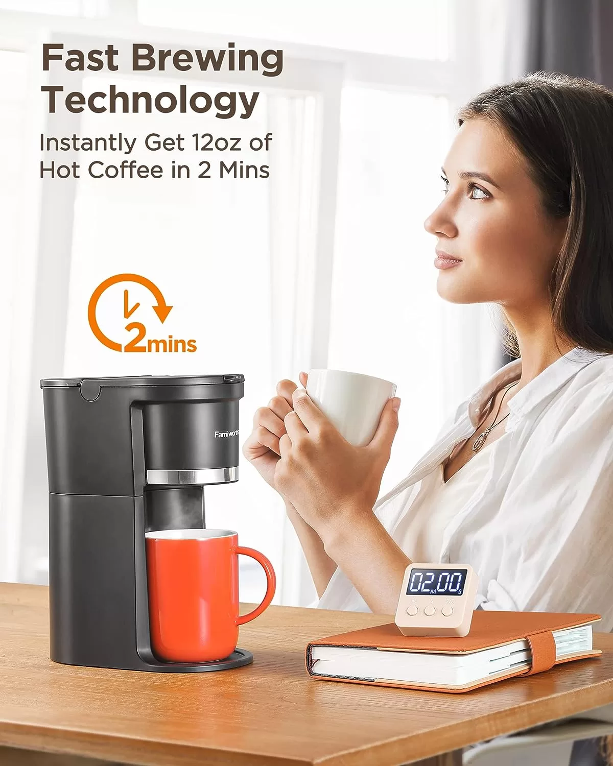 Famiworths Mini Coffee Maker Single Serve, Instant Coffee Maker One Cup for K Cup & Ground Coffee, Black