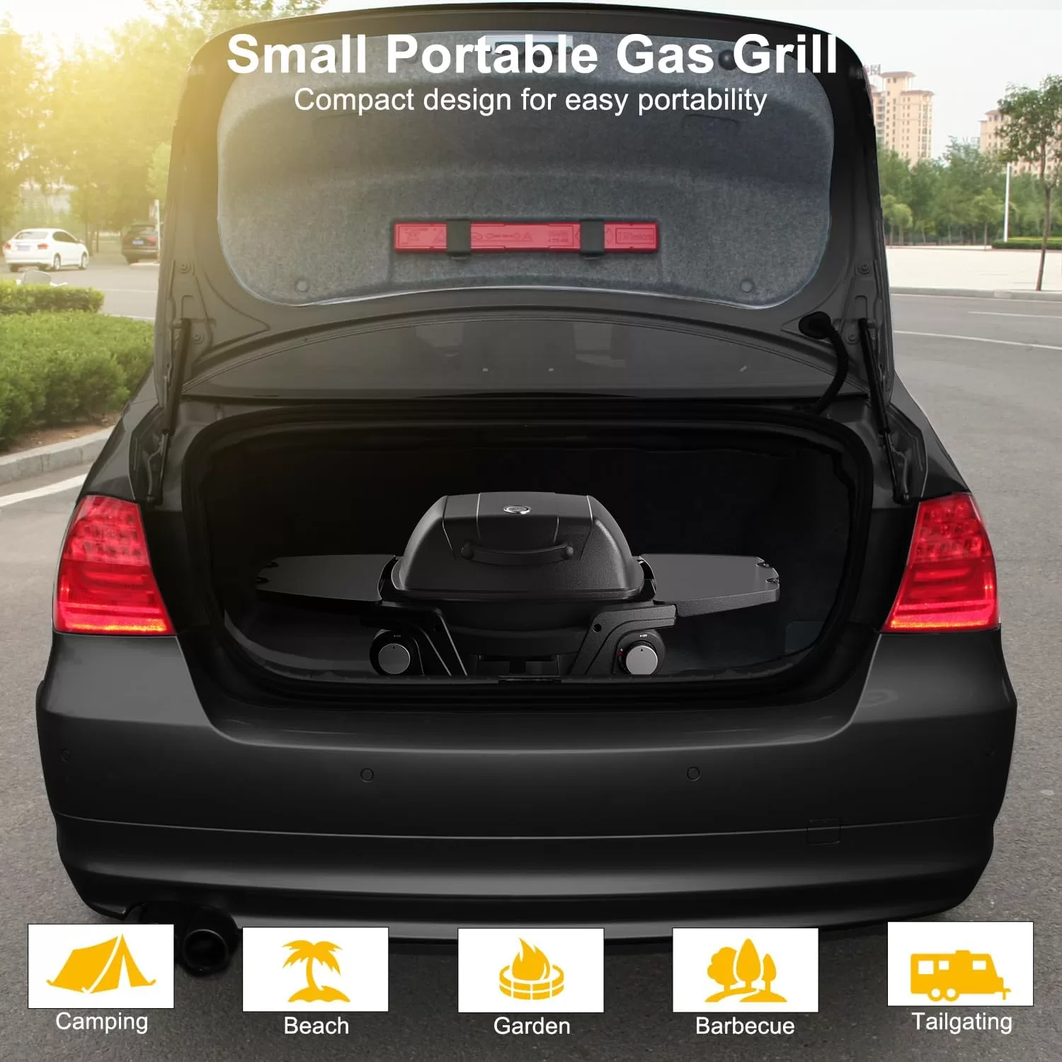 Portable Propane Gas Grill, 2-Burner Portable Gas Grill Small Tabletop Gas Grill, 24000BTU, Black