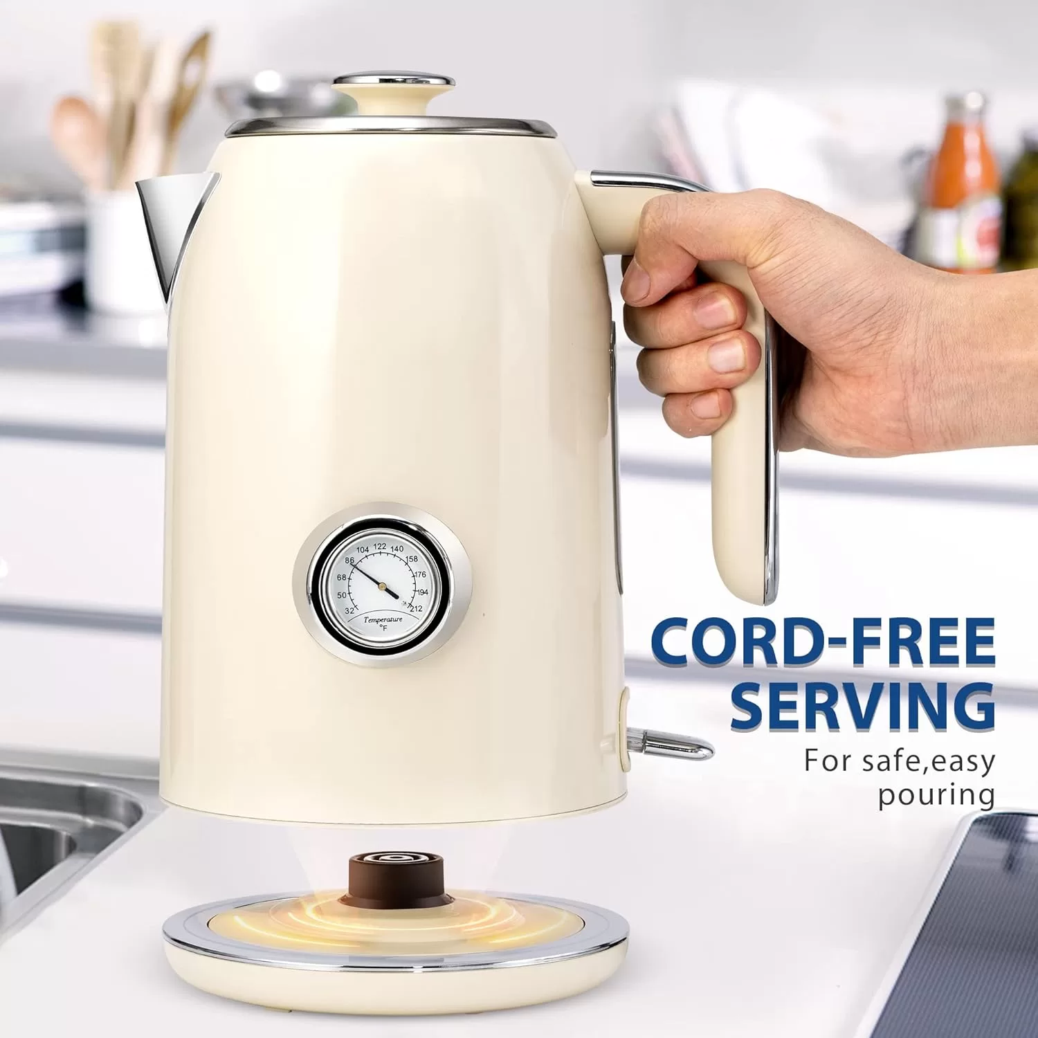 SULIVES Electric Kettle, 1.7L Stainless Steel Tea Kettle with Temperature Gauge