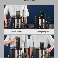 Qcen Juicer Machine, 500W Centrifugal Juicer Extractor with Wide Mouth 3” Feed Chute for Fruit Vegetable (Black)