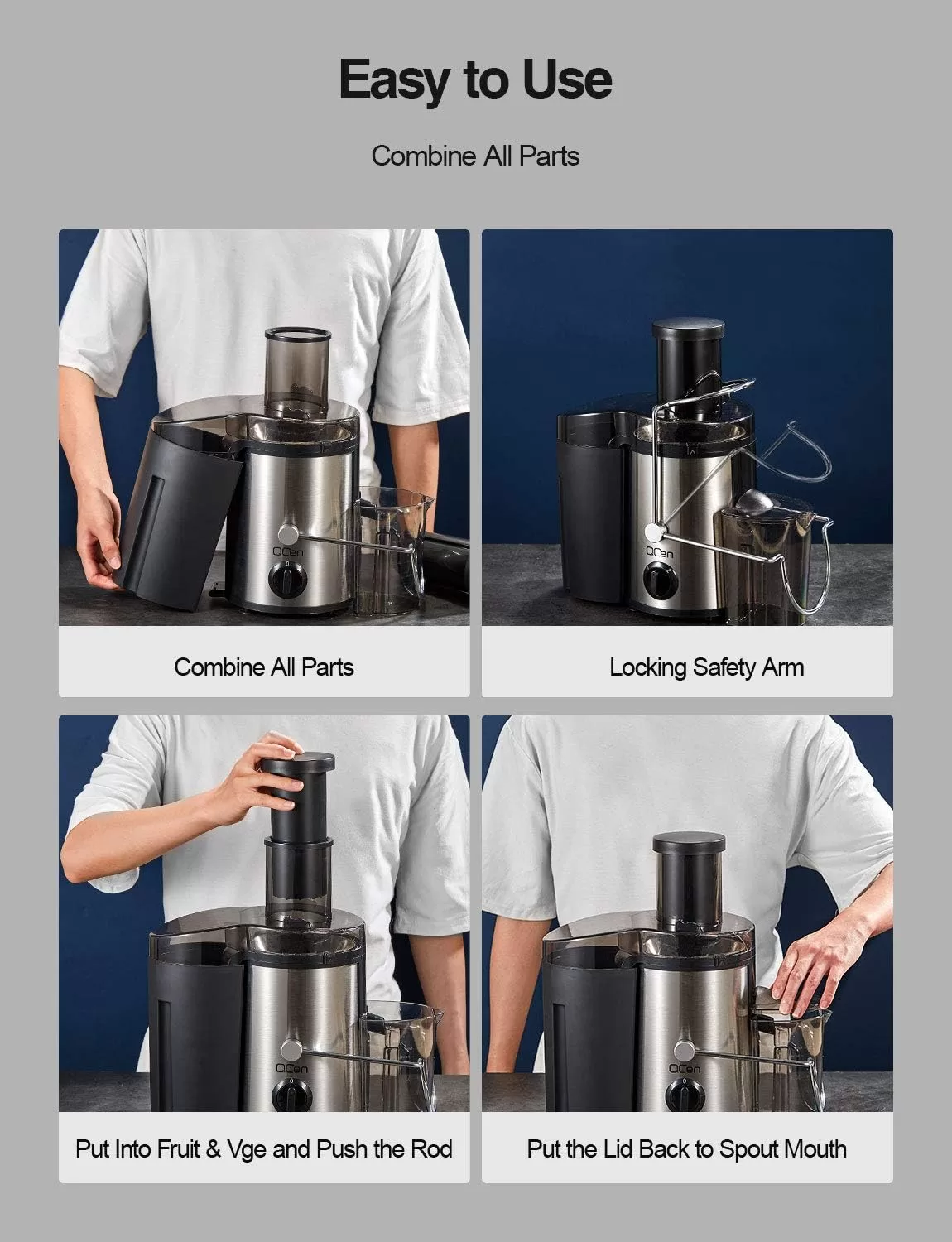 Qcen Juicer Machine, 500W Centrifugal Juicer Extractor with Wide Mouth 3” Feed Chute for Fruit Vegetable (Black)