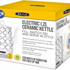 BELLA Electric Kettle & Tea Pot - Ceramic Water Heater, 1.2 Liter, Silver Tile Pattern
