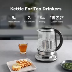 Mecity Tea Kettle Electric Tea Pot with Removable Infuser, 9 Preset Brewing Programs Tea Maker