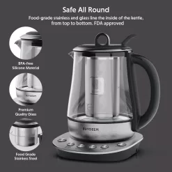 BUYDEEM K2423 Tea Maker, Durable 316 Stainless Steel & German Schott Glass Electric Kettle, 1.2L