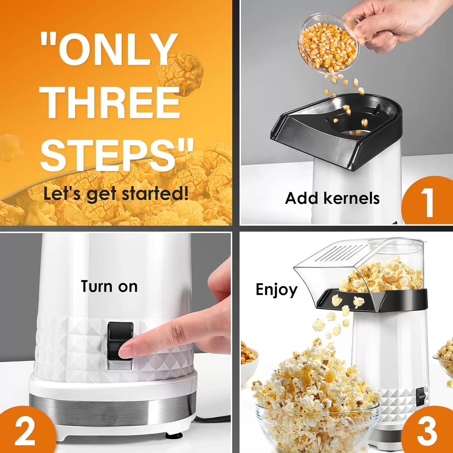 Vminno 1200W Fast Hot Air Popcorn Popper - 4.5 Quarts, Electric Popcorn Machine