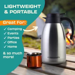 CRESIMO Thermal Coffee Carafe 68oz / 2L - 24 Hours Hot Beverage Dispenser, Insulated Stainless Steel Water Coffee Urn