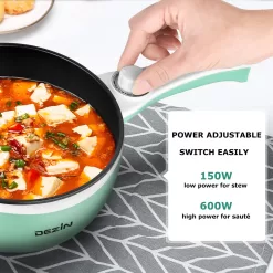 Dezin Electric Cooker Upgraded, Non-Stick Sauté Pan, 1.5L Mini Electric Fondue Pot