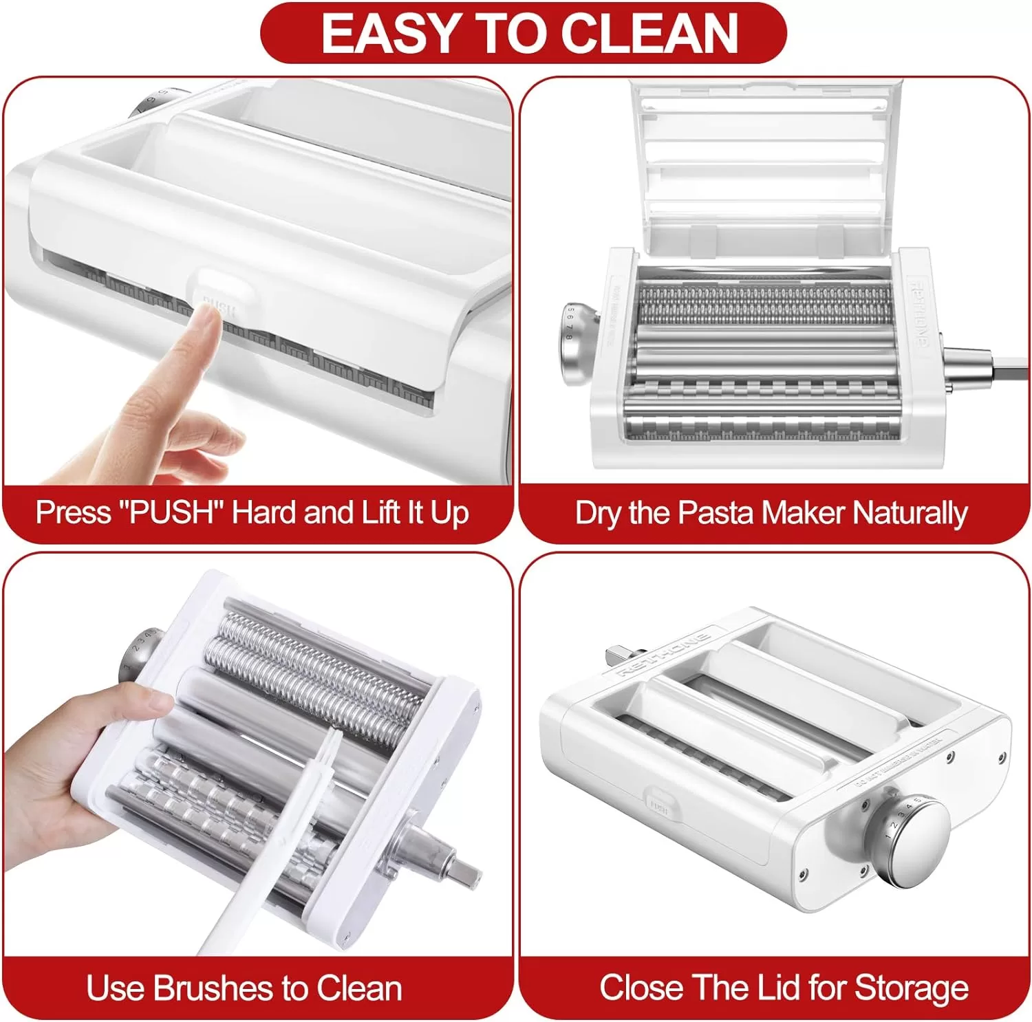 RETHONE Pasta Maker Attachment for KitchenAid Stand Mixers -3 in 1 Set Pasta Attachments