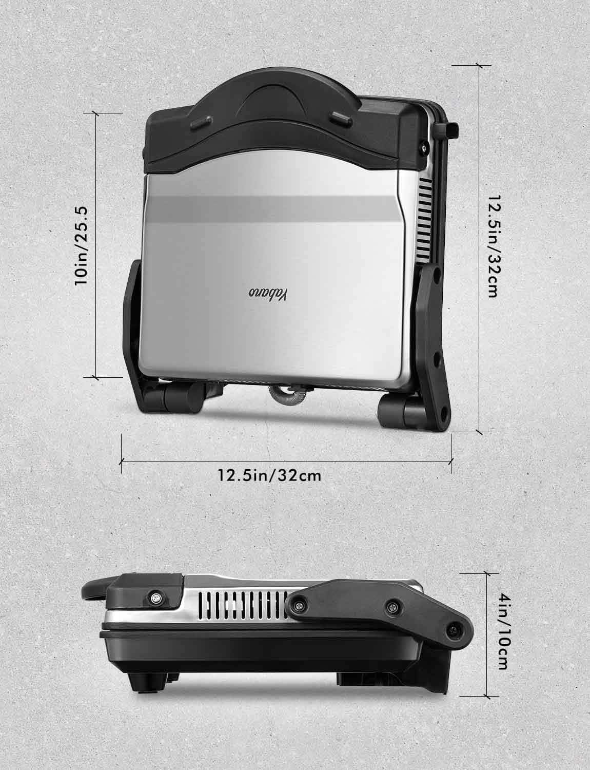 Yabano Gourmet Sandwich Maker Non-Stick Coated Plates 11" x 9.8", 4 Slice