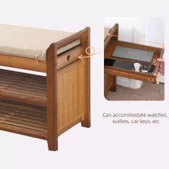 PETKABOO 2 Tier Shoe Bench, Shoe Rack with Hidden Drawer and Side Holder