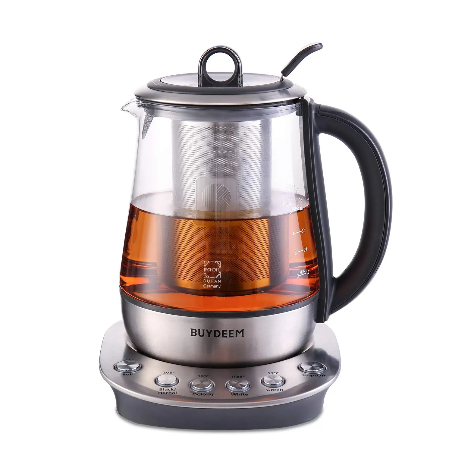 BUYDEEM K2423 Tea Maker, Durable 316 Stainless Steel & German Schott Glass Electric Kettle, 1.2L