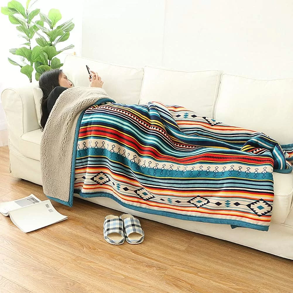 UKELER Bohemian Sherpa Throw 80'' x 60''- Soft Plush Flannel Boho Throw Blankets for Bed/Couch/Sofa/Office/Camping