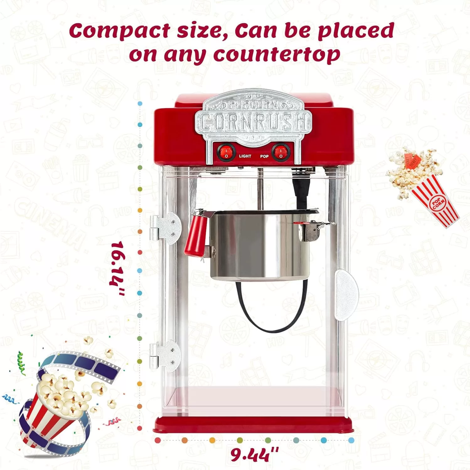 Popcorn Popper Machine-4 OZ Vintage Professional Popcorn Maker Theater Style (Red)