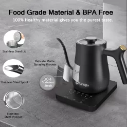 Ulcreigo Gooseneck Electric Kettle Temperature Control with 5 Variable Presets, (Black)