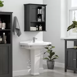 Treocho Wood Wall Cabinet Bathroom Medicine Cabinet Storage, Black