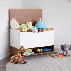 Humble Crew Morgan Mid-Century Kids' Toy Chest with Soft Close Lid and Storage Shelf Wood/White