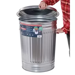 Behrens 31 gal Silver Galvanized Steel Trash Can Lid Included Animal Proof/Animal Resistant