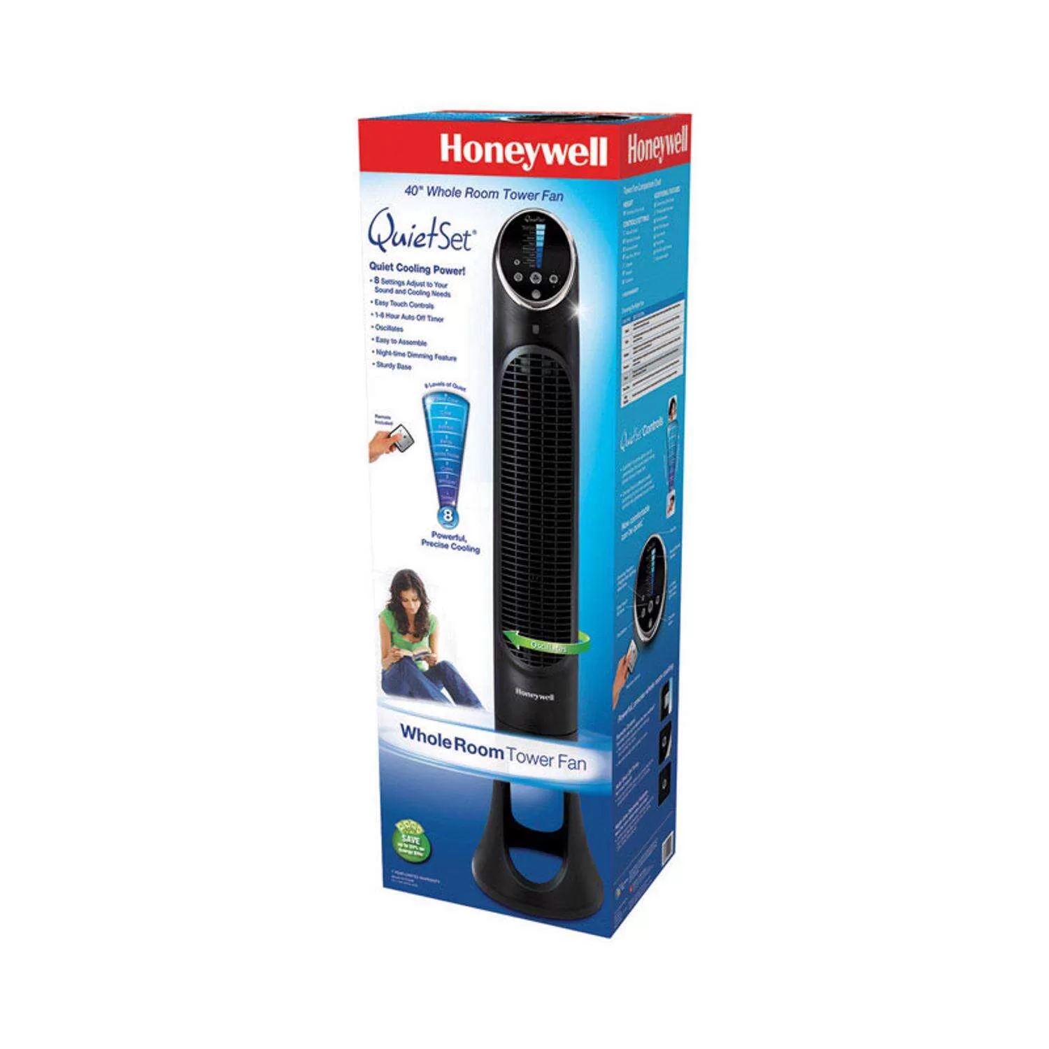 Honeywell QuietSet 40 in. H 8 speed Oscillating Tower Fan