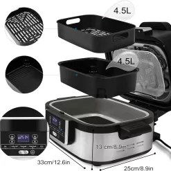 Runnatal 5-in-1 Smokeless Electric Indoor Grill with Air Fry, Roast, Bake & Dehydrate, Air Fryer, Black/Silver