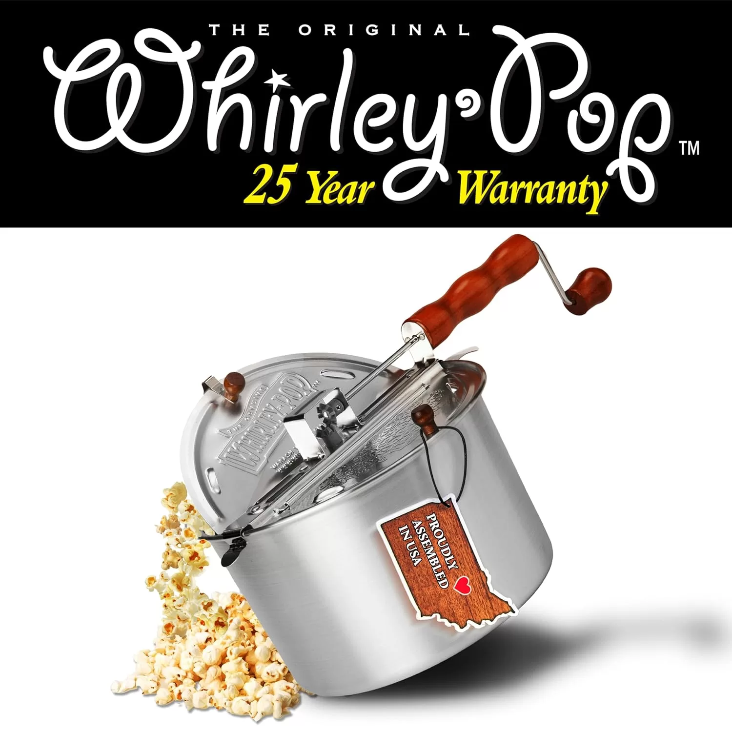 Original Whirley Pop Popcorn Maker - 6 Quart Popcorn Popper, Popcorn Maker With Metal Gears