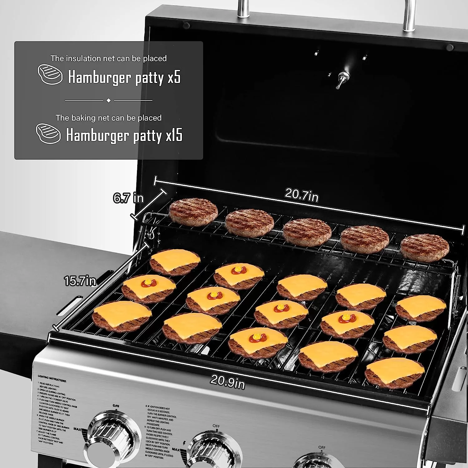 MASTER COOK 3 Burner BBQ Propane Gas Grill, Stainless Steel 30,000 BTU Patio Garden Barbecue Grill