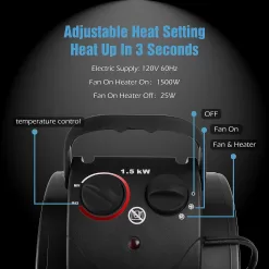 Electric Heater Fan, Portable Heater with Overheat Protection, Fast Heating, Small Garage Heater