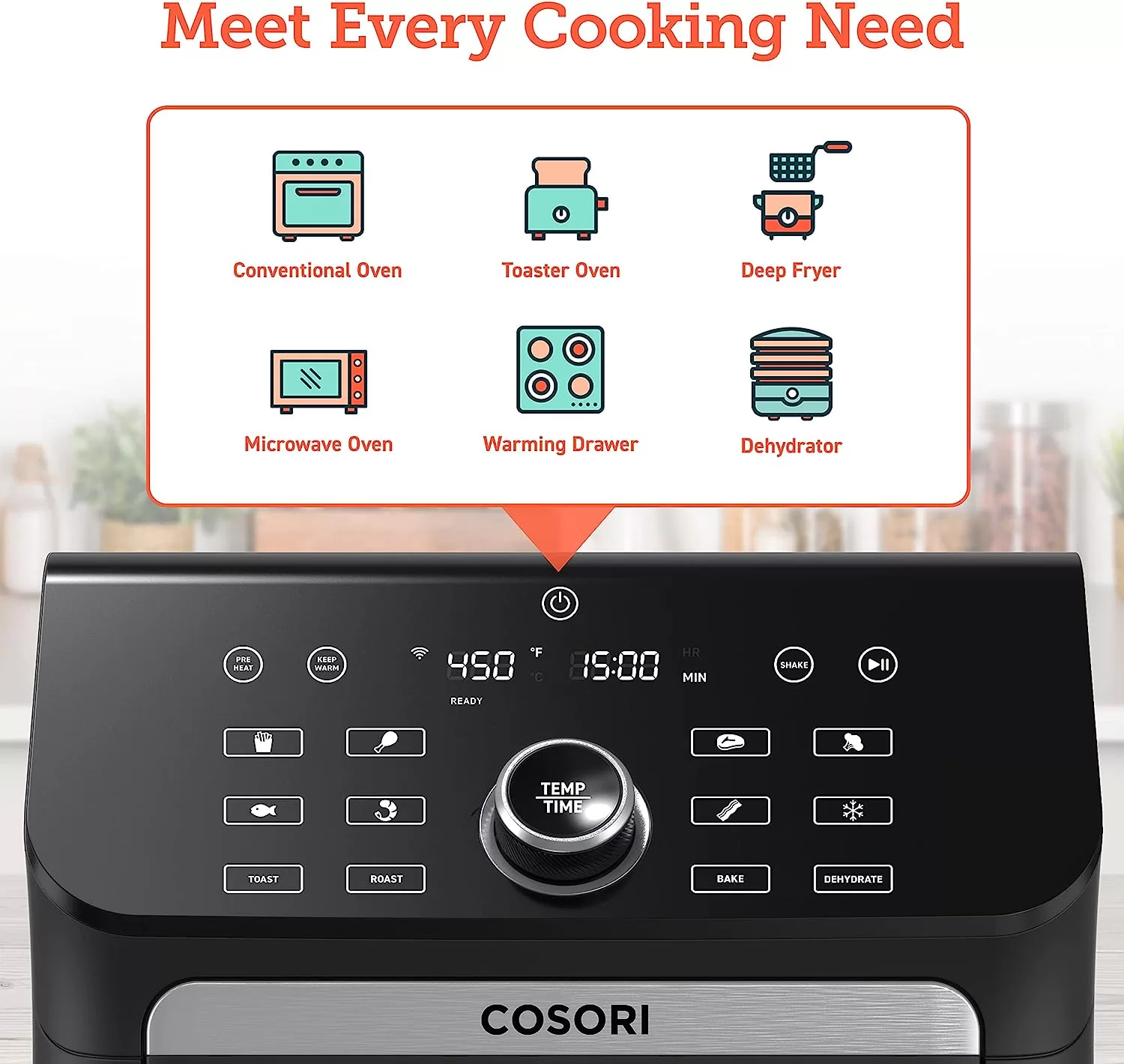 COSORI Air Fryer Oven Combo 7 Qt, Countertop Convection (100℉ to 450℉) , Stainless Steel, 1800W