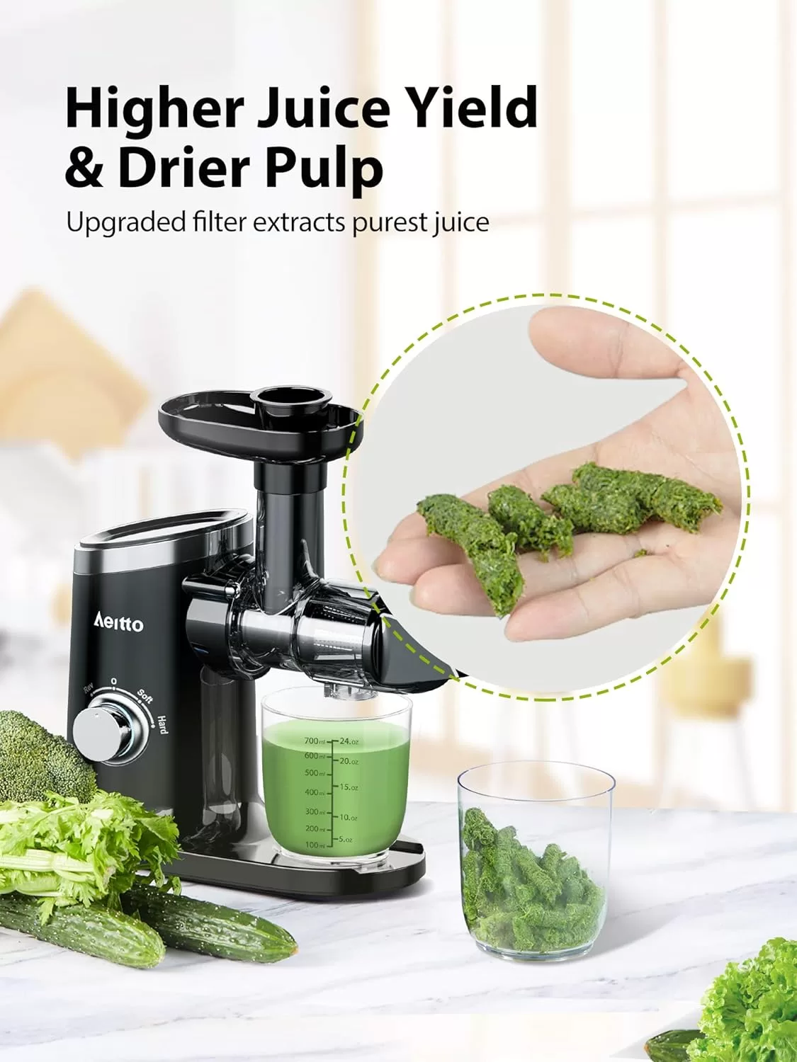 Juicer Machines, Aeitto Cold Press Juicer, Masticating Juicer, Celery Juicers, Black