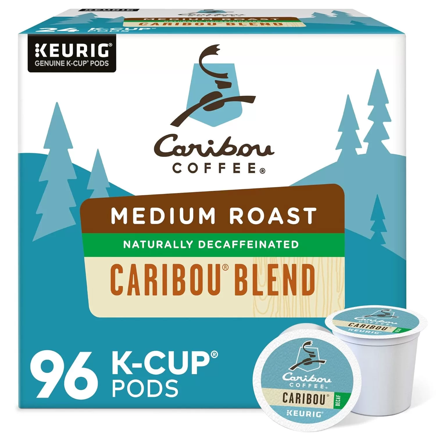 Caribou Coffee Caribou Blend Decaf, Single-Serve Keurig K-Cup Pods, Medium Roast Coffee, 96 Count