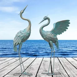Oritty 33-37 Inch Metal Crane Garden Statue Décor, Bird Garden Sculpture & Statues, Set of 2
