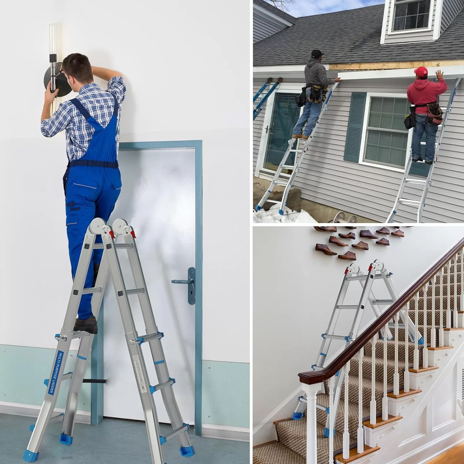 LUISLADDERS Ladder, A Frame 3 Step Ladder Telescoping Ladder