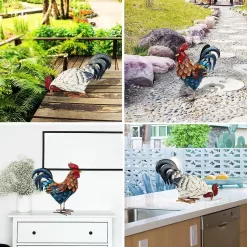 Shorayn Metal Rooster Statues, Outdoor Garden Statues, Metal Chicken Decor, Set of 2
