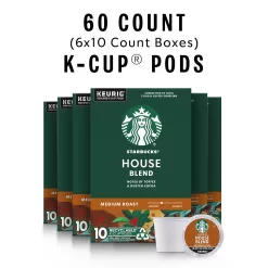 Starbucks K-Cup Coffee Pods—Medium Roast Coffee—House Blend for Keurig Brewers—100% Arabica—6 boxes (60 pods total)