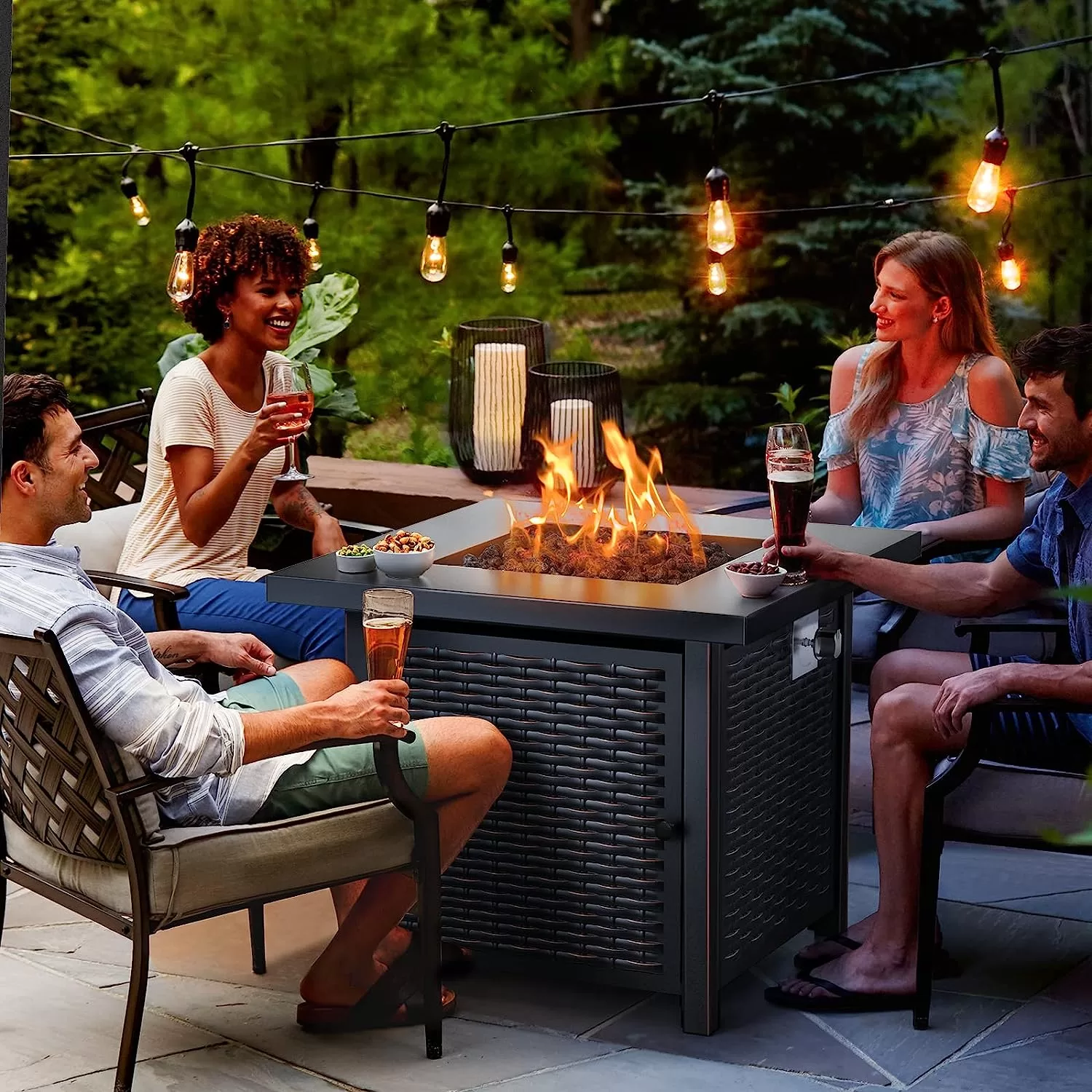 Ciays Propane Fire Pits 28 Inch Outdoor Gas Fire Pit, 50,000 BTU Steel Fire Table, Black