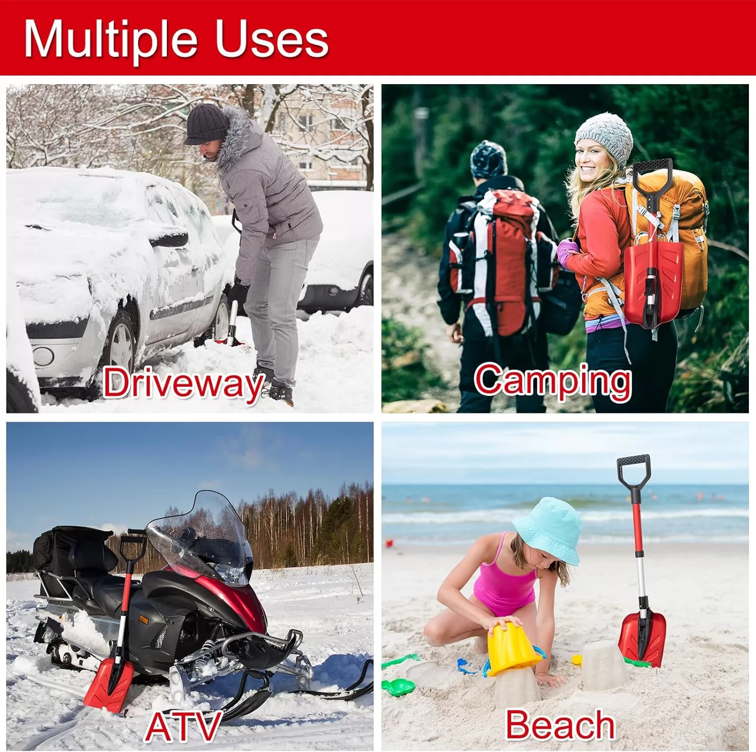 SnowPro Snow Shovel for Car, Fast Folding and Telescoping Design for Emergency Snow Removal