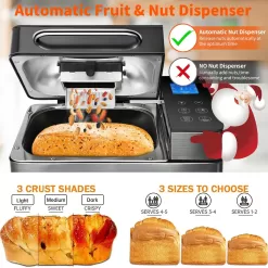 KBS 17-in-1 Bread Maker-Dual Heaters, 710W Machine Stainless Steel