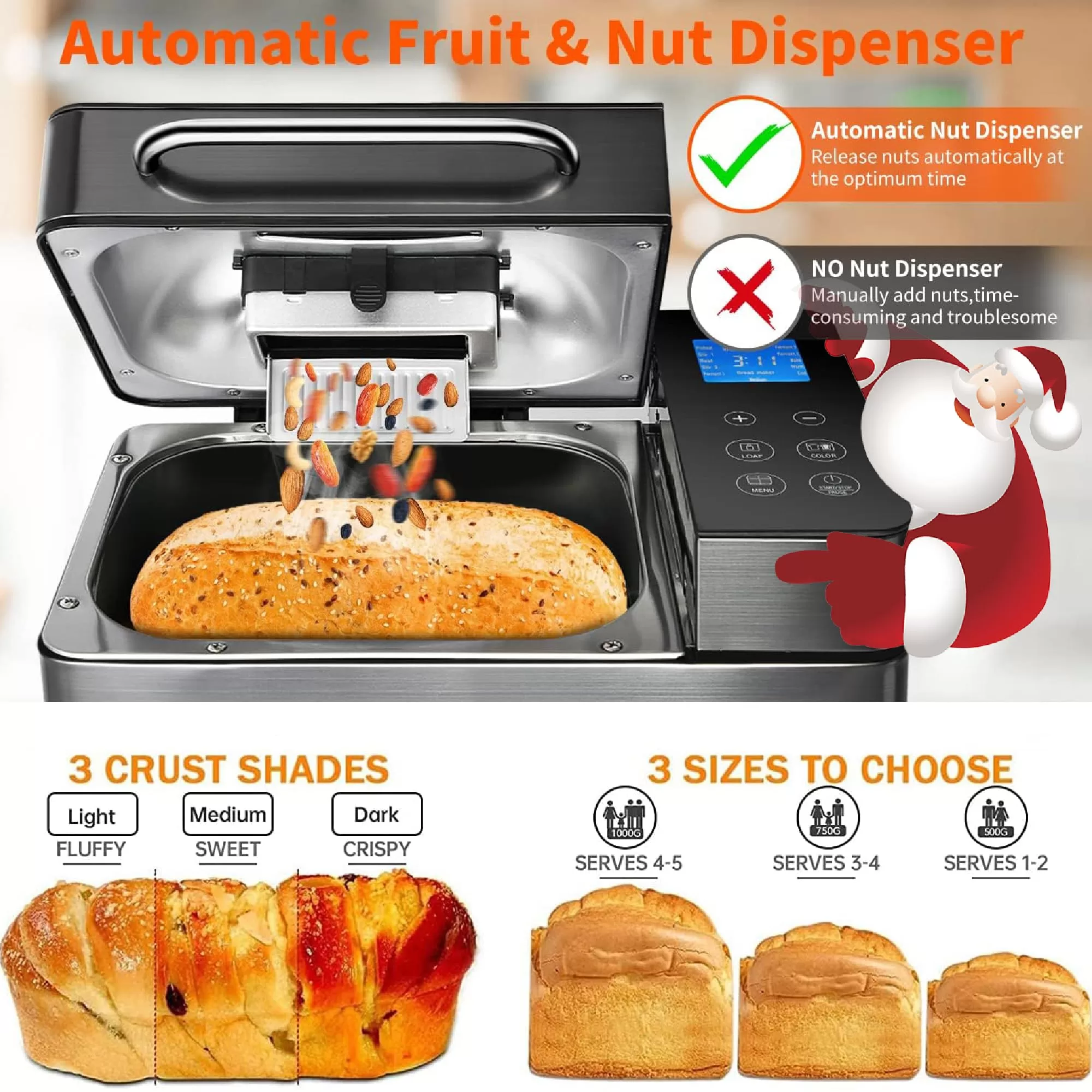 KBS 17-in-1 Bread Maker-Dual Heaters, 710W Machine Stainless Steel