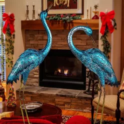 Kircust Garden Sculpture & Statues, Blue Heron Lawn Ornaments Standing Metal Crane Yard Art Large Size Bird Decoy, Set of 2