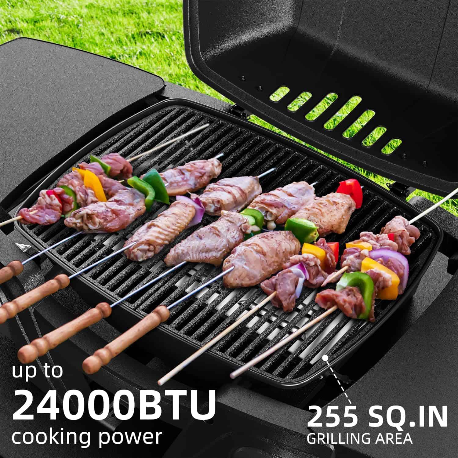 Portable Propane Gas Grill, 2-Burner Portable Gas Grill Small Tabletop Gas Grill, 24000BTU, Black